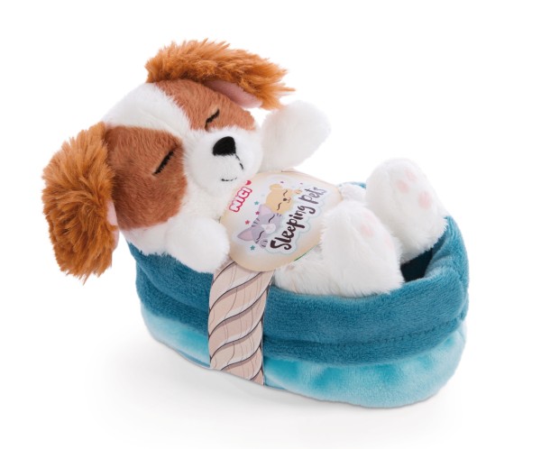 Cuddly Toy Puppy Cocker Spaniel 12cm in blue-turquoise basket