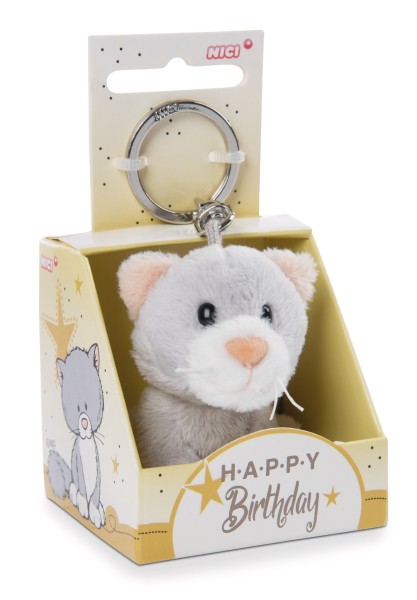 Schlüsselanhänger Katze "Happy Birthday" in Geschenkverpackung