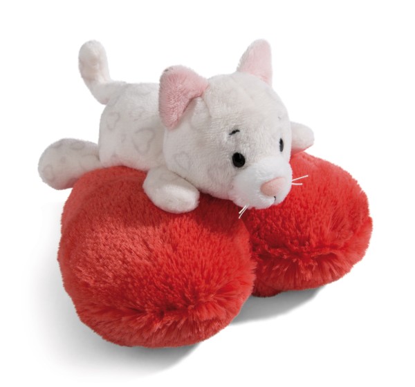 Soft Toy Cat lying on heart NICI GREEN