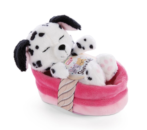 Cuddly Toy Puppy Dalmatian 12cm in pink-rose basket