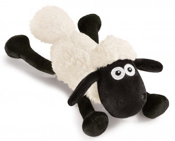 Cuddly toy Shaun the Sheep, lying