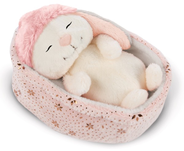 Cuddly Toy Rabbit Liska sleeping in basket NICI GREEN