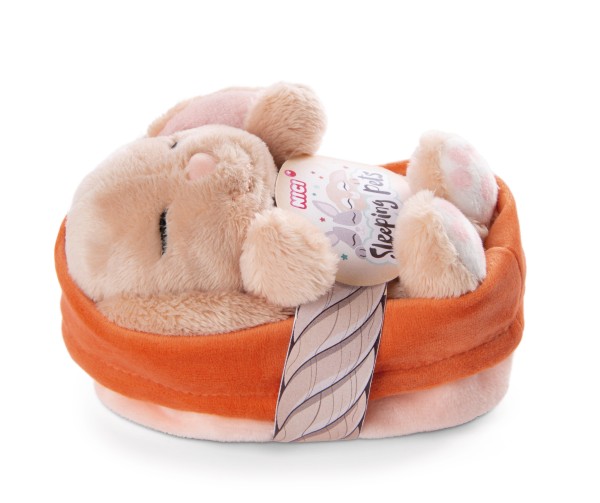 Soft Toy Sleeping Pets Bunny caramel 12cm in peach basket
