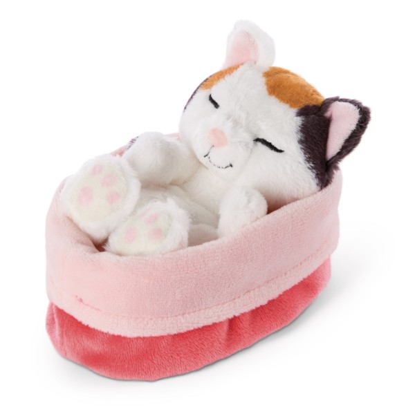 Cuddly toy cat cream 12cm in red-rose basket